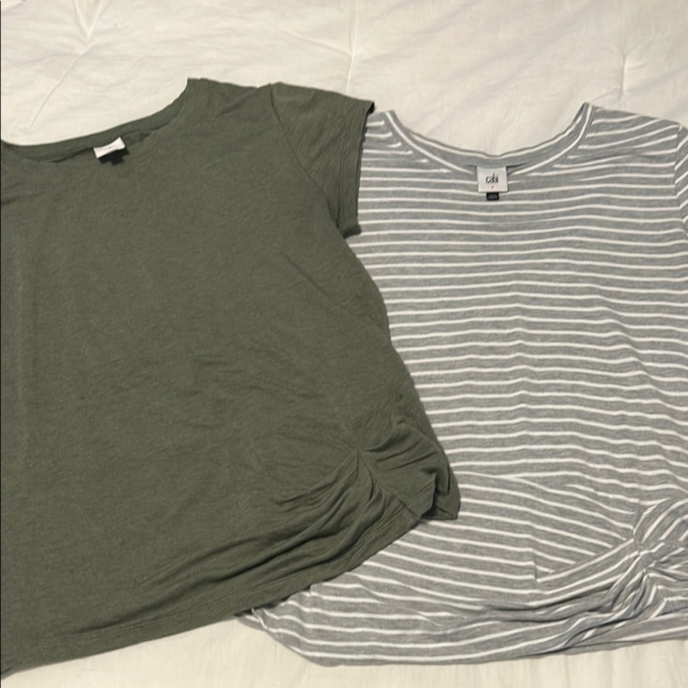 CAbi 2 tops size large sideline tee Gray & White Striped Top style #6130 & #8015
